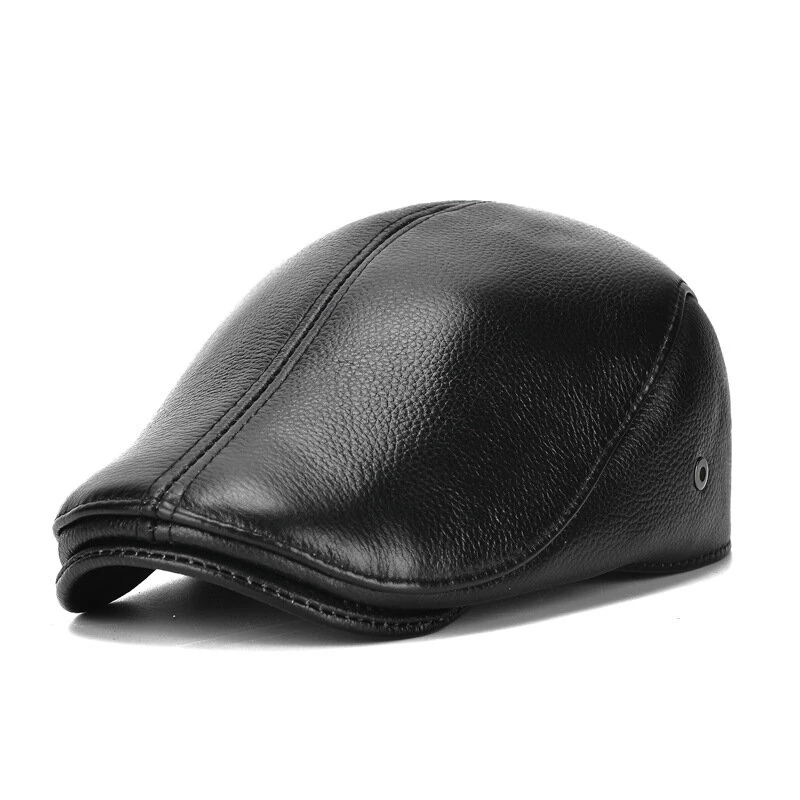 Collrown Men's Outdoor Genuine Leather Berets Forward Cap for Autumn Winter Casual Flat Peaked Hat (image for) Collrown Men's Outdoor Genuine Leather Berets Forward Cap for Autumn Winter Casual Flat Peaked Hat